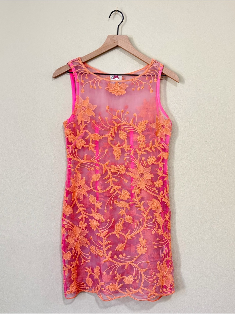 Yoana Baraschi Size 2 Pink Orange Silk Embroidered Sheer Mini Dress - Picture 2 of 8